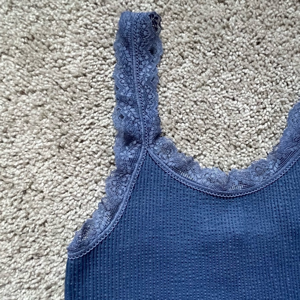 Blue Ribbed & Lace Bodysuit - Picture 3 of 6